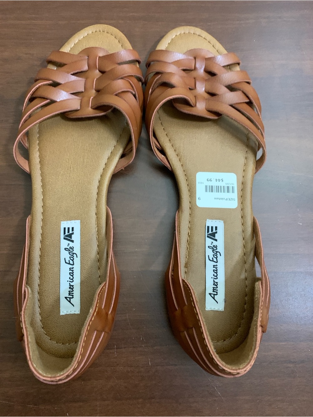 American Eagle SZ 9 Tan Woven Huarache Braided Strappy Flat Sandals Slip On